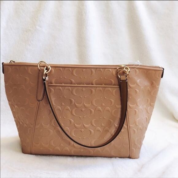Coach Nude Pink Signature Embossed Leather Tote - Picture 4 of 8